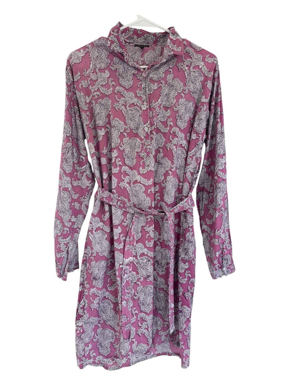 French Curve Pink Purple Paisley Print Popover Tunic Dress in 100% Cotton L